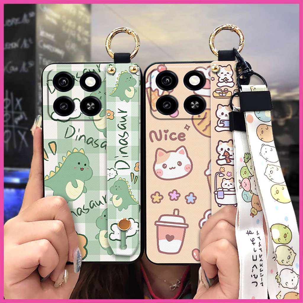 Ốp lưng ZTE Blade A35/A55 thiết kế thời trang, màu trơn, giá đỡ dây, phong cách anime dễ thương