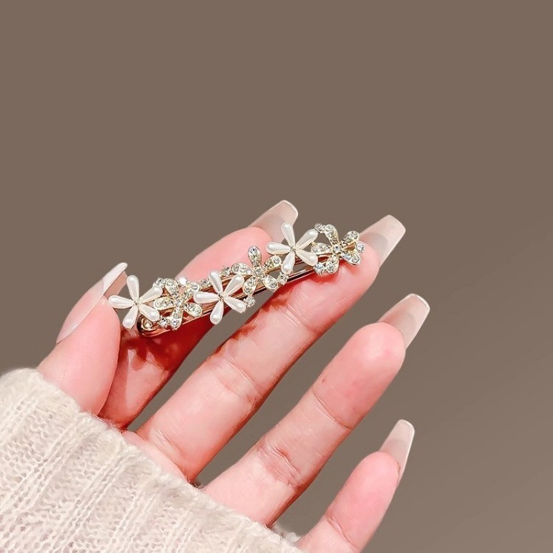 MAUROPOLI [Sẵn sàng] Kẹp mỏ vịt hoa ngọc trai tinh tế kiểu Pháp Kẹp tóc siêu cổ tích Kẹp tóc bên cao cấp Kẹp tóc gãy