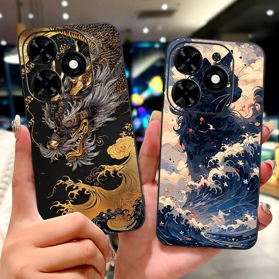 Ốp Lưng Tecno Spark Go 2024 Thẩm Mỹ Mèo Dễ Thương Thời Trang Hoa Sơn Bao Spark Go 2024 Tecno BG6 Vỏ Điện Thoại