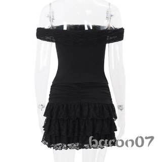 Bộ váy 2 mảnh dành cho nữ Váy ngắn tay lệch vai Bộ váy ren xếp tầng
