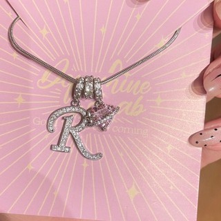 [Dopamine Girl] Tùy chỉnh chữ cái, zircon siêu sáng, quà tặng bạn thân, dây chuyền bạc zircon hình trái tim 5.7 BODB