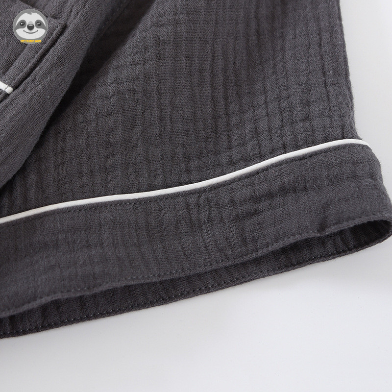 Phong cách Nhật Bản Muji Style / Bộ đồ ngủ gạc hai lớp mùa hè dành cho nam / Bộ đồ lót Cotton nguyên chất phong cách đơn giản / Có thể mặc bên ngoài Quần áo dài tay mỏng phong cách