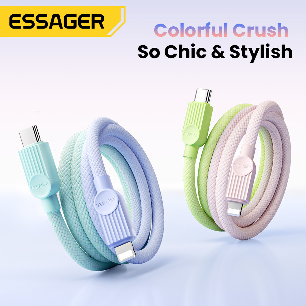 Ảnh Essager PD 29W Cáp dữ liệu sạc nhanh USB-C sang L Cáp bện hai màu một dây 4