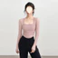 Gạc lưới phong cách mới với miếng đệm ngực Giả hai mảnh thể thao dài tay Top Yoga Wear Fitness