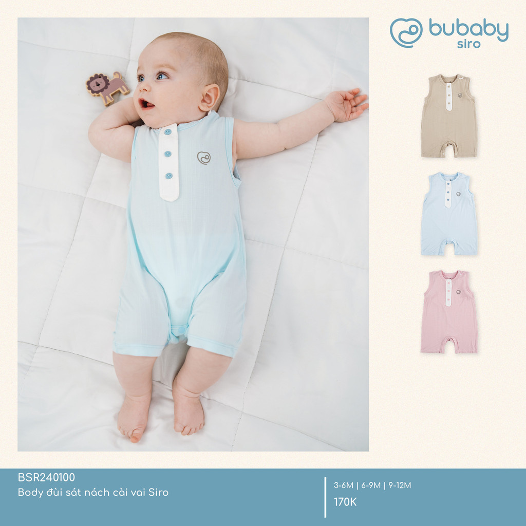 [BU Baby] (1M-12M) Body đùi ngắn tay cổ trụ, sát nách cài vai Bubaby ...