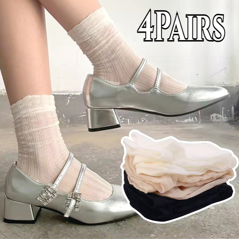 4 Đôi Tất Ren Rỗng Nữ Xuân Hè | Tất ống lưới thời trang, Tất mắt cá chân co giãn thoải mái để sử dụng thường ngày / hàng ngày, Phong cách Instagram dễ thương