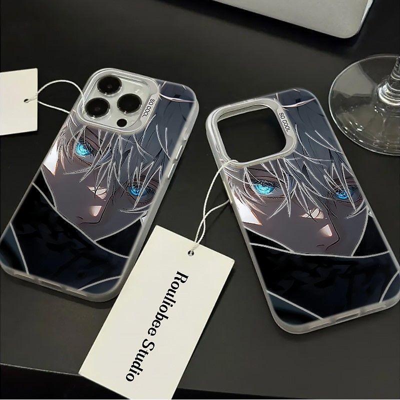 Ốp Điện Thoại Cho Iphone 16 Pro Max 16e 11 12 13 14 15 Pro Max 7 8 Plus XR X XS Vỏ Điện Thoại Di Động Gojo Satoru Anime Jujutsu Kaisen Cao Cấp IMD Chống Sốc Bạc Laser