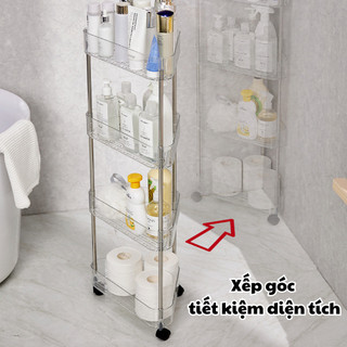 Kệ Góc Tường Trong Suốt Để Đồ Nhà Tắm Có Bánh Xe Linh Hoạt, Giá Để Đồ Nhà Vệ Sinh Thiết Kế Thoát Nước Nhanh