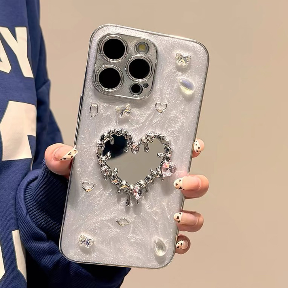 Ốp Điện Thoại Nhựa Mạ Kim Cương Trái Tim Tình Yêu Cho iPhone 17 Pro Max 17 Air 16 Plus 15 14 15 13 12 11 Vỏ Bảo Vệ Chống Sốc