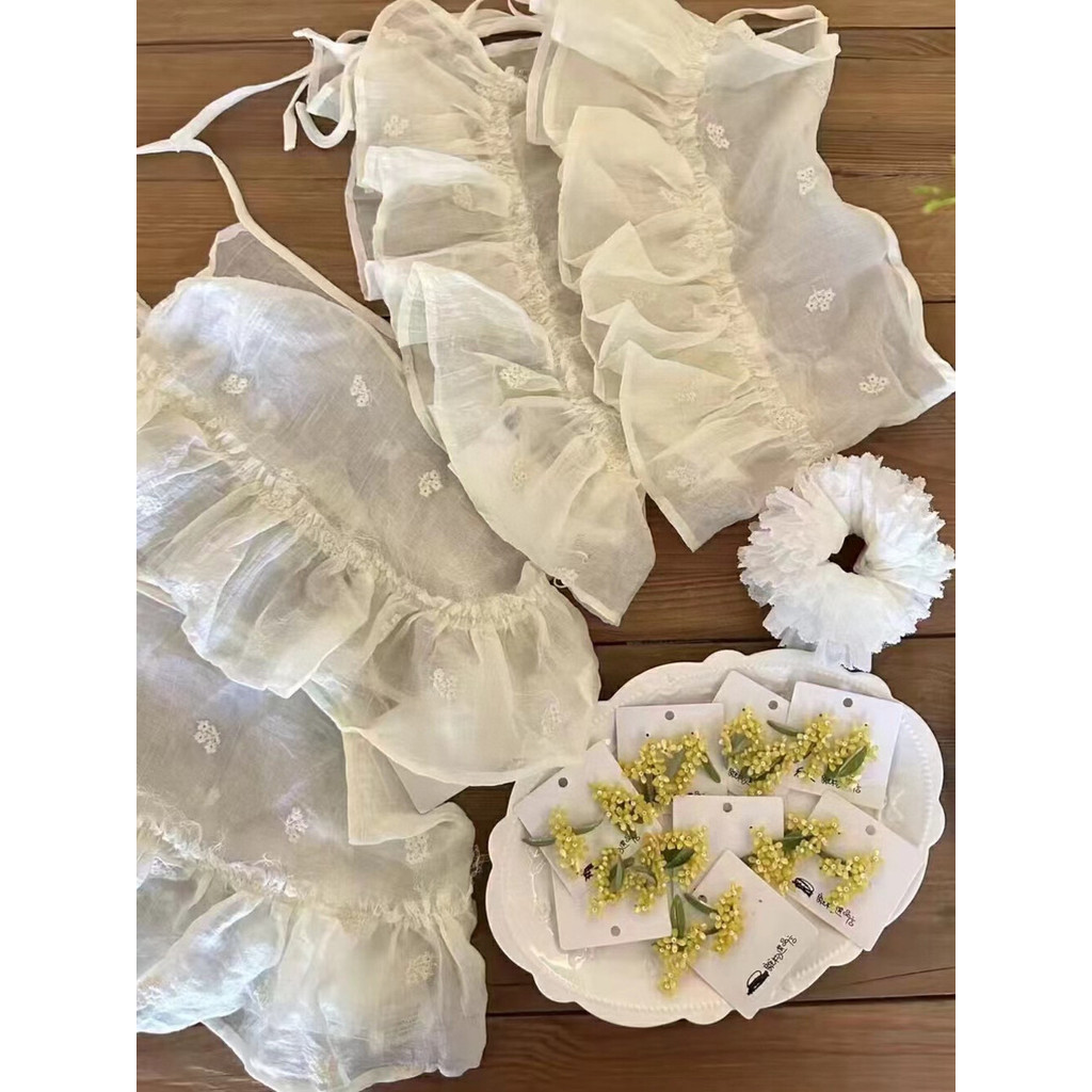 Milyfashion Daisy Thêu Phù Hợp Với Phong Cách Niche Ngọt Lớp viền Ren Mông Rèm Váy
