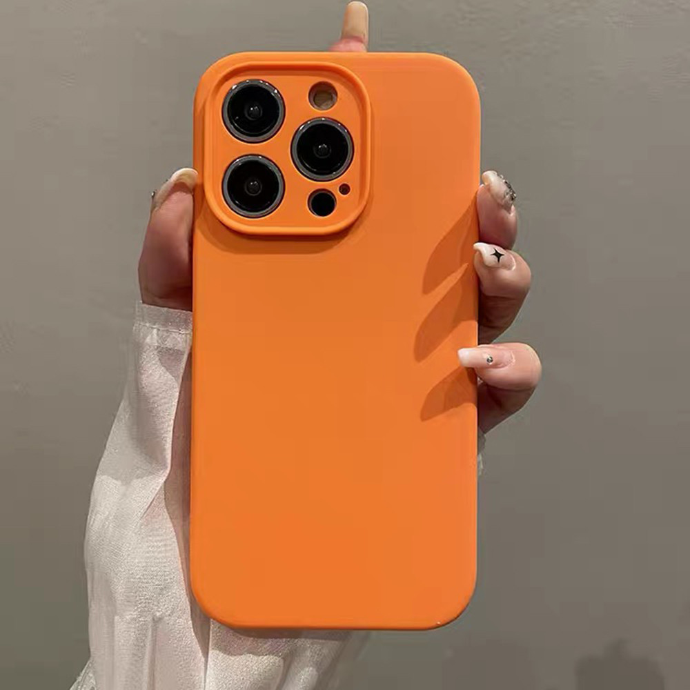 Ốp Điện Thoại Silicon Lỏng Màu Cam Vàng Cho iPhone 17ProMax 16Plus 15 14 13 12 11 Pro Max Vỏ Chống Sốc