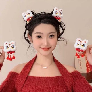 Kẹp Tóc Múa Sư Tử Sang Trọng - Kẹp Tóc Tua Rua - Dành Cho Bé Gái Tết Nguyên Đán Dress Up - Dễ Thương, Hoạt Hình - Kẹp Cá Mập Đỏ - Dây Tóc - Phụ Kiện Tóc