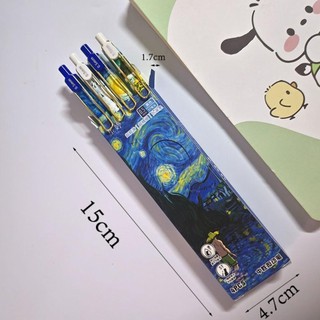 GILDEDHOMIN 4 Cái / hộp Bút Gel, Bút khô nhanh mực đen 0,5mm ST, Tranh sơn dầu Van Gogh Văn phòng phẩm Bút bi lăn thi