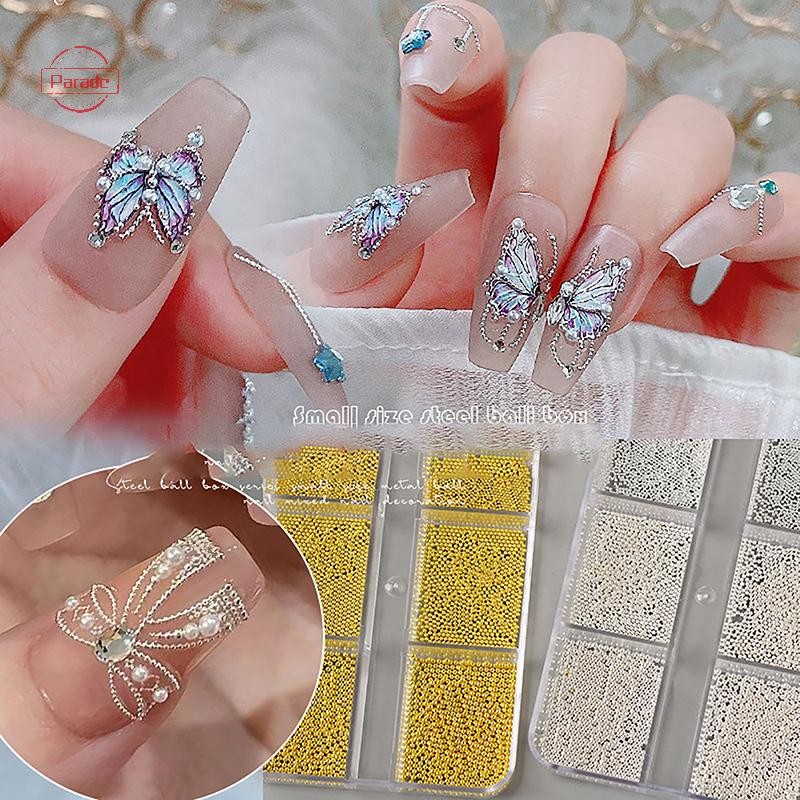 Diễu Hành 6 Lưới / Hộp Móng Tay Nghệ Thuật Kim Loại Trứng Cá Caviar Hạt Thép Thiết Kế 3D DIY VN