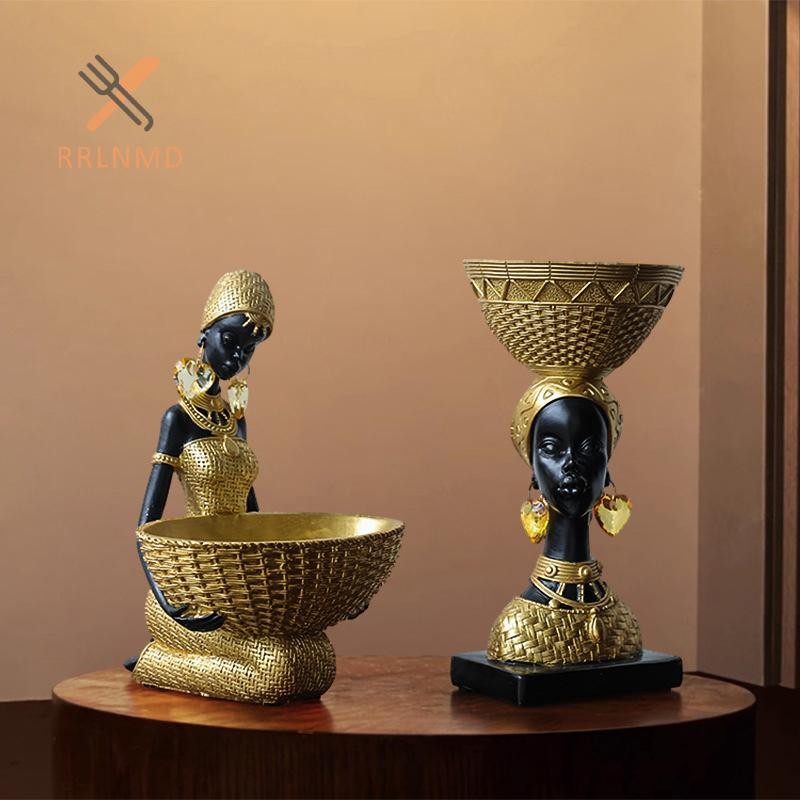 Rrlnmd Bộ Lạc Châu Phi Người Phụ Nữ Các Bức Tượng Nhỏ Đen Trang Trí Để Bàn Điêu Khắc Trang Trí Nhà Cửa Phụ Kiện MỚI