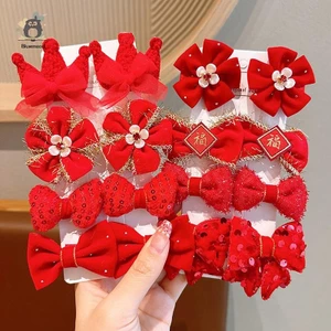 8 Cái / bộ Kẹp Tóc Nơ Đỏ Cho Bé Gái Handmade Ruy Băng Nơ Kẹp Tóc Barrettes Năm Mới Giáng Sinh Phụ Kiện Tóc Mới