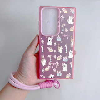 Ốp điện thoại hình chú chó con sáng bóng màu hồng Note 20 ultra S25 plus cho Samsung A23 A24 A25 a55 s22 s22plus ultra Girly S23 S23Plus s23fe s24 s24plus s24ultra s21FE