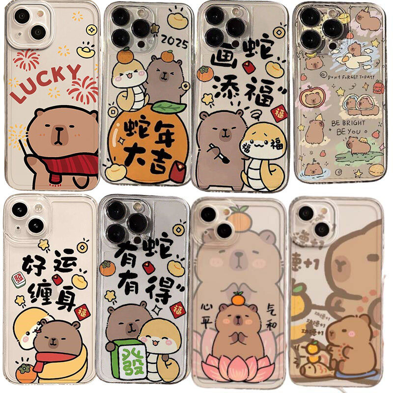 Năm Mới 2025 Vỏ Capybara Dễ Thương Cho Infinix Tecno POVA 2 3 4 5 Camon 19 Pro 19 Neo Zero 30 5G Hot 9 Play Spark 10 Pro 10C Bìa Hoạt Hình Họa Tiết Trong Suốt Mắt Thiên Thần