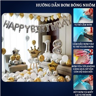 Set trang trí sinh nhật người lớn kiểu hàng quốc màu trắng đen SNNL-VÀNG 06,Bóng bay trang trí sinh nhật cho bé trai