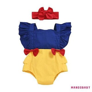 Mg-baby Bộ áo liền quần dễ thương Chiều dài vai Không tay Ruffle Trim Slim Fit Nơ Trang trí Băng đô Jumpsuits Phù hợp với