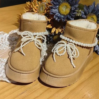 Thời Trang Ba Lê Tuyết Giày Trang Trí Ngọc Trai Dây Xích Giày Sang Trọng Gấu Bông Nơ Giày Hoa Khóa Giày Bé Gái Quyến Rũ