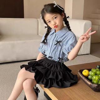 Set Áo Sơ Mi Váy Bánh Bé Gái - Bộ Đồ Thời Trang Hàn Quốc Nơ Áo Và Chân Váy Xếp Ly Dễ Thương