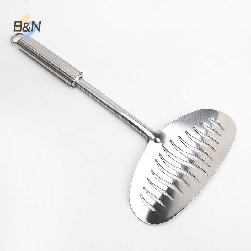 B & N Thìa chiên cá bằng thép không gỉ lớn Chảo trứng Muỗng chống dính Tay cầm dài Bít tết có rãnh Xẻng phẳng Dụng cụ nấu ăn nhà bếp.