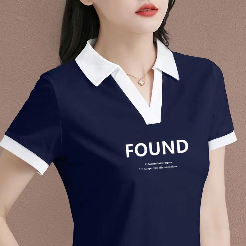 Mùa Hè 2025 Mới Thời Trang Dáng Rộng Thể Thao Cổ Chữ V Áo Sơ Mi Polo Tay Ngắn Cho Nữ