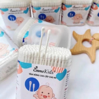 EmmaKids Tăm bông trẻ em kháng khuẩn cho bé sơ sinh ngoáy tai, mũi (hộp 200 que lõi giấy)