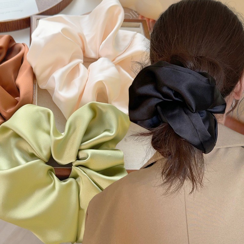 Dây buộc tóc nơ lớn Satin kiểu Pháp - Dây buộc tóc thời trang - dành cho bữa tiệc hẹn hò - Phụ kiện tóc trang điểm - Giá đỡ đuôi ngựa cổ tích - Vòng tóc Scrunchies lớn - Băng đô tóc phong cách nhẹ nhàng