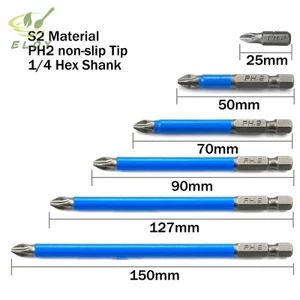 Mũi tuốc nơ vít điện chống trượt từ tính 1 / 4 "Chuôi lục giác chính xác PH2 VN
