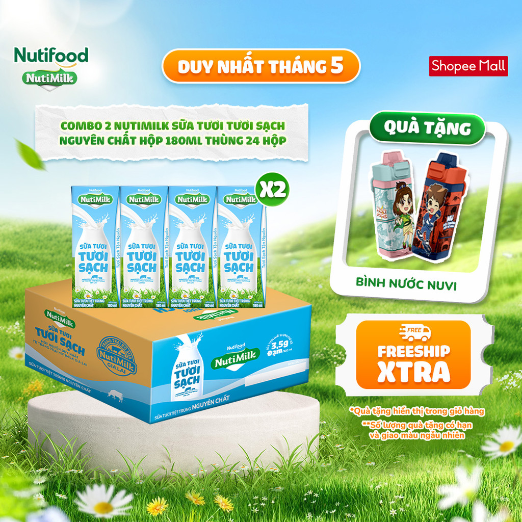 Ảnh Combo 2 NutiMilk Sữa Tươi Tươi Sạch Hộp 180ml Thùng 24 Hộp (180ml x 24 hộp) 2