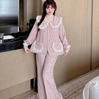 [DEAL MỞ BÁN] Bộ Đồ Ngủ Nữ JUSOKA Pijama Mặc Nhà Cổ Sen Hoạ Tiết Hoa Nhí Chất Liệu Vân Mây Dài Tay Cho Nữ DU07