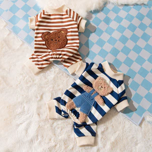 【Ready Stock】 Autumn and Winter Thin Cute Bear Striped Puppy Dog Four-Legged Home Wear Cat Home Air Conditioning Clothes Pet Clothes BcXO