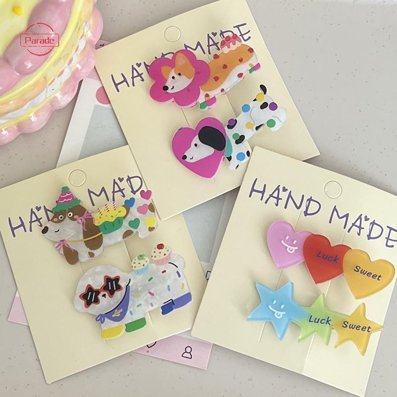 Cuộc diễu hành Ngọt Ngào Chó Dễ Thương Kẹp Tóc Hoạt Hình Mỏ Vịt Kẹp Trái Tim Ngôi Sao Acrylic Nổ Gãy Phù Hợp Với Phụ Kiện Tóc VN