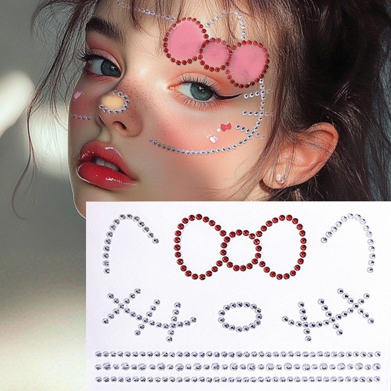 [Nổi bật] Nhãn dán mặt nơ đầy màu sắc - Miếng dán trang phục tiệc - Bánh ngọt kim cương giả Love - Hình xăm giả hình ngôi sao - Đề can Cosplay - Tự dính, Chống thấm nước - Trang trí nghệ thuật DIY