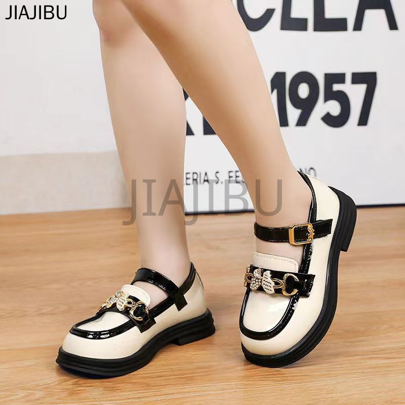 Giày Trẻ Em Thời Trang Chất Lượng Cao Cô Gái Dễ Thương Nơ Kim Loại Giày Lolita Korean Fashion White Platform Mary Jane Shoes Giày Cosplay Gót Thấp Chống Trượt Phong Cách Anh Quốc French Soft-soled Doll Shoes Giày Da Nhỏ Phong Cách Nhật Bản Giày Khiêu Vũ