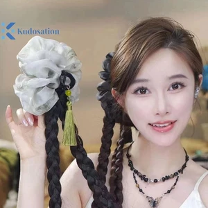 Kudosation Mới Phong Cách Trung Hoa Lưới Nơ Cho Nữ Mô Phỏng Tóc Giả Bện Ở Mặt Sau Của Kẹp Mũ
