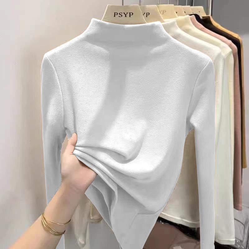 Áo giữ ấm áo mặc trong một màu giữ ấm nhung Đức hai mặt cho nữ áo phông dài tay phối bên trong ôm dáng cổ cao nửa cổ mùa thu đông cho nữ