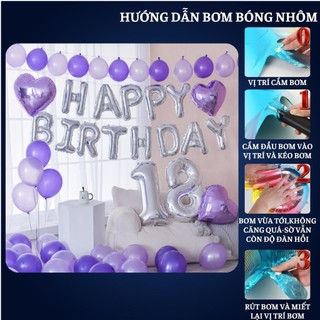 Set Trang Trí Sinh Nhật Bằng Bóng Bay Màu Tím SNNL- Tím 02