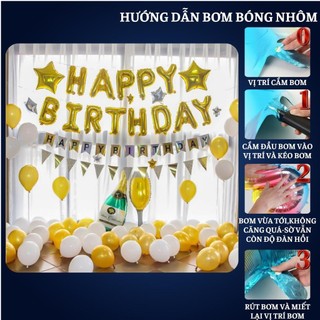 Set trang trí sinh nhật người lớn kiểu hàng quốc màu trắng đen SNNL-VÀNG 01,Bóng bay trang trí sinh nhật cho bé trai bé