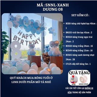 Set trang trí sinh nhật người lớn kiểu hàng quốc màu trắng đen SNNL-XANH DƯƠNG 08,Bóng bay trang trí sinh nhật cho bé
