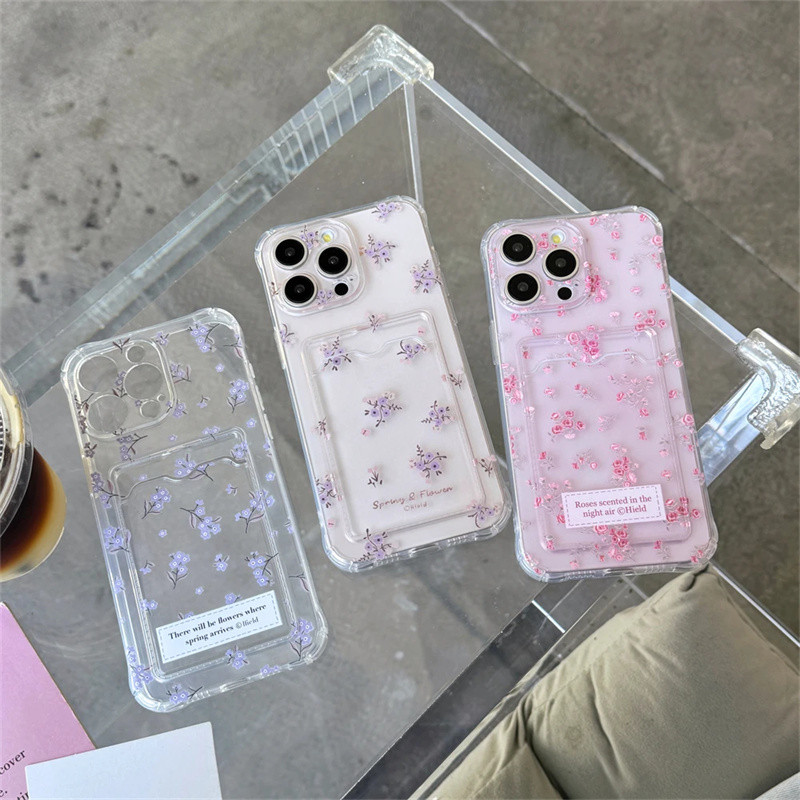Nơ Hoa Dễ Thương Nhỏ Hồng Tím Hoa Ví Đựng Thẻ Dành Cho Samsung Galaxy S25 Plus S23 S24 S25 Ultra Ốp Lưng Hoa TPU Hoạt Hình Silicon Mềm Chống Sốc