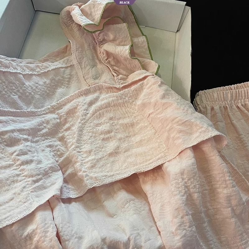 Mùa Hè Mới Với Đệm Bộ Đồ Ngủ Nữ Lập Thể Hoa Quần Short Không Tay Homewear Suit [BL]