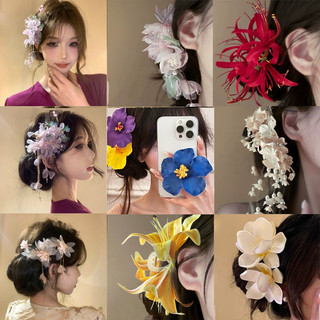 Vải hoa ngọc trai tua rua kẹp tóc chụp ảnh bầu không khí mỏ vịt mâm cặp mũ rừng phụ kiện tóc ngọt ngào