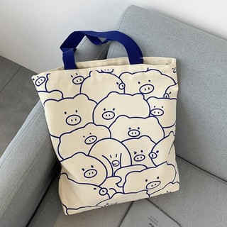 Túi Bé Heo (35x37cm) - Túi Đi Đựng Hộp Cơm, Túi Đi Học, Túi Tote Vải Canvas, Túi Tote Hoạt Hình