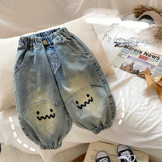 Quần jeans trẻ em mới mùa xuân và mùa thu, quần thêu hoạt hình cho bé trai và bé gái, quần mùa xuân cho bé