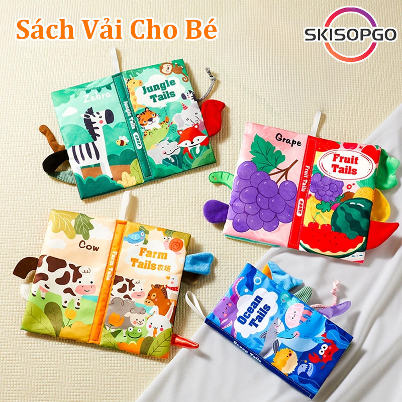 【SKISOPGO】Sách Vải Đuôi Thú 3D Cho Bé, Sách Tiếng Anh, Thiết Kế Động Vật, Đồ Chơi Giáo Dục