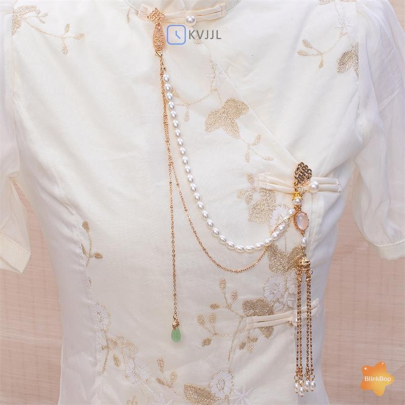 [KvJJL-t] Ngọc Trai Giả Nữ Hanfu Trang Trí Trang Sức Thời Trang Dài sel Sườn Xám Phụ Kiện Hợp Kim Sườn Xám Báo Chí Ve Áo Mới