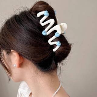 [3-5 Ngày Đến] 2 Kẹp Cá Mập Lớn Không Đều Hình Sóng - INS Style, Sweet - Kẹp Vuốt Tóc Màu Kem - Giá Đỡ Đuôi Ngựa - Kẹp Tóc Trái Tim Trắng Xanh